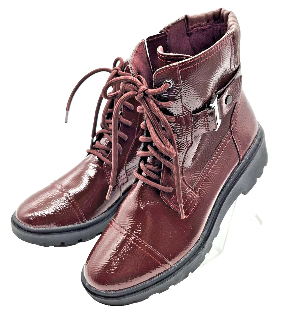 Clarks Collection Calla Dance Combat Boots Jane & Coco Burgundy Moto Size 6.5 M